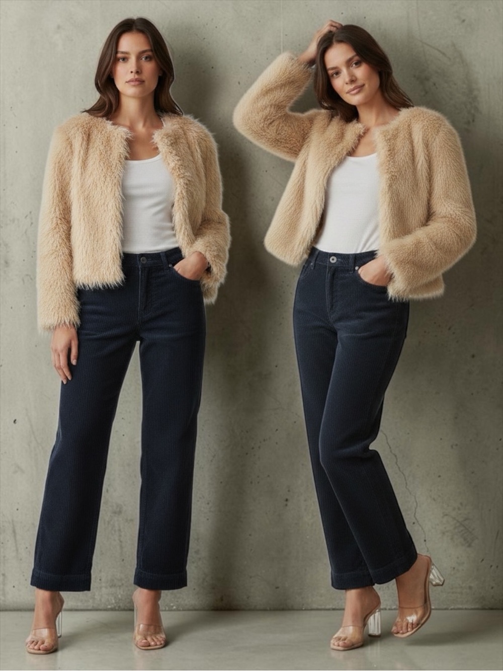 GRLFRND Women’s Helena Navy Corduroy High Rise Straight Leg Crop Pants Size 26